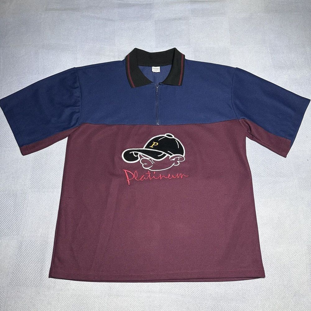 Vintage 1990s Platinum Hip Hop Rap USA Made 1/4 Zip Polo Shirt Men's Size Medium